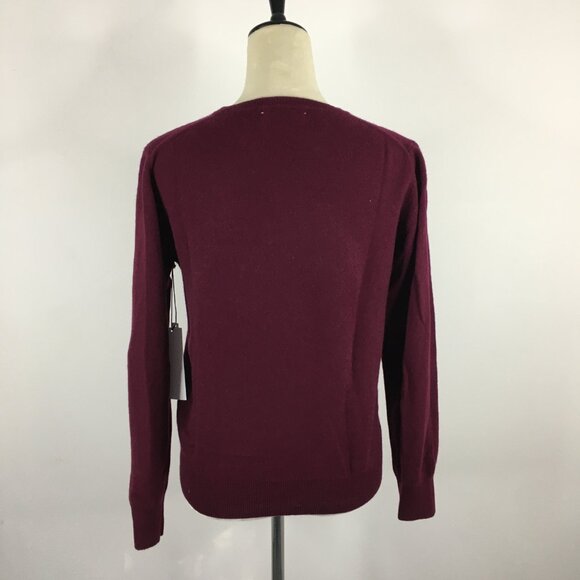 NWT LINGUA FRANCA Dark Red Peach Embroidery 100% Cashmere Knit Sweater - Picture 8 of 8